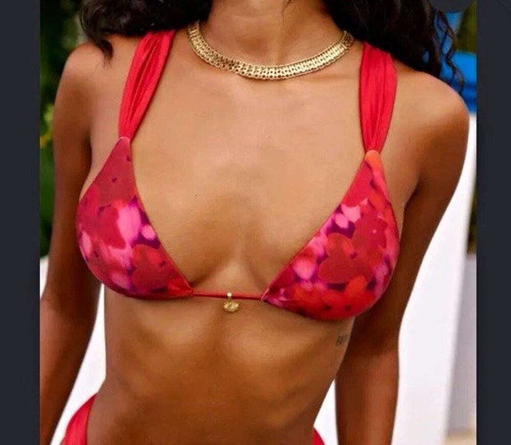 Bydee Cyprus Triangle Bikini Top Floresita Floral Red Pink Orange Size M
